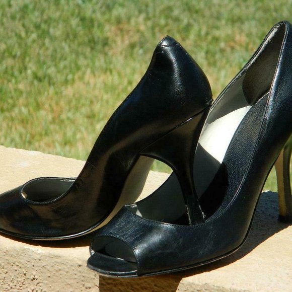 Enzo Angiolini Eamaylie Model Black Leather Peep Toe Classic Pump Shoes US 8.5 - Picture 8 of 11